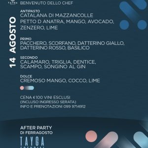 14 Agosto Cena di Ferragosto al Tayga Beach